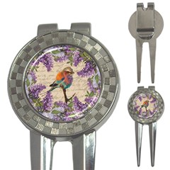 Vintage Bird And Lilac 3-in-1 Golf Divots by Valentinaart