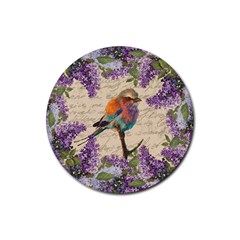 Vintage bird and lilac Rubber Round Coaster (4 pack) 