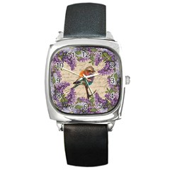 Vintage bird and lilac Square Metal Watch