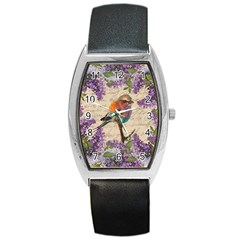 Vintage bird and lilac Barrel Style Metal Watch