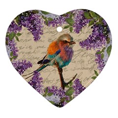 Vintage bird and lilac Heart Ornament (Two Sides)