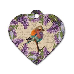 Vintage bird and lilac Dog Tag Heart (One Side)