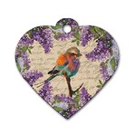 Vintage bird and lilac Dog Tag Heart (Two Sides) Front