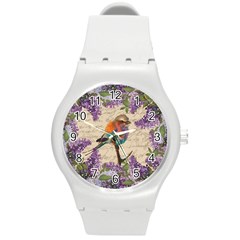 Vintage bird and lilac Round Plastic Sport Watch (M)