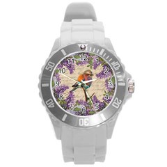 Vintage Bird And Lilac Round Plastic Sport Watch (l) by Valentinaart