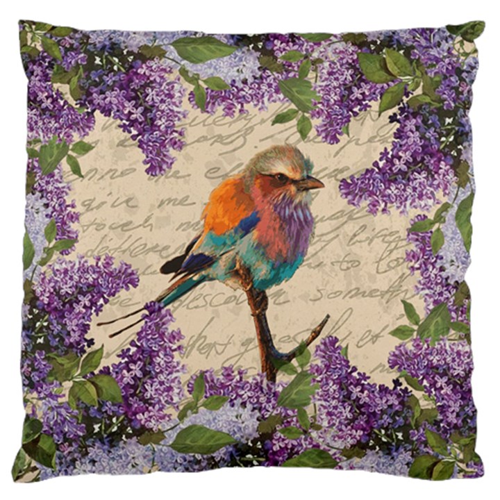 Vintage bird and lilac Large Cushion Case (One Side)