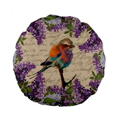 Vintage bird and lilac Standard 15  Premium Round Cushions