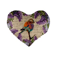 Vintage Bird And Lilac Standard 16  Premium Heart Shape Cushions by Valentinaart