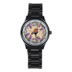 Vintage bird and lilac Stainless Steel Round Watch