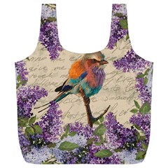 Vintage bird and lilac Full Print Recycle Bags (L) 