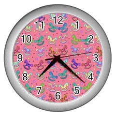 Toys Pattern Wall Clocks (silver)  by Valentinaart