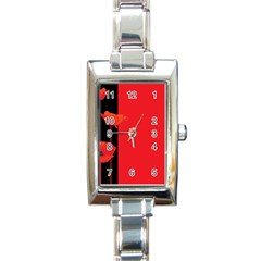 Flower Floral Red Back Sakura Rectangle Italian Charm Watch