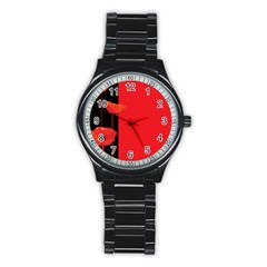 Flower Floral Red Back Sakura Stainless Steel Round Watch by Mariart