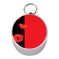 Flower Floral Red Back Sakura Mini Silver Compasses by Mariart