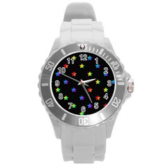 Stars Pattern Round Plastic Sport Watch (l) by Valentinaart