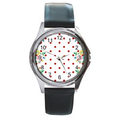 Flower Floral Polka Dot Orange Round Metal Watch by Mariart