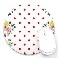 Flower Floral Polka Dot Orange Round Mousepads by Mariart