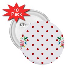 Flower Floral Polka Dot Orange 2 25  Buttons (10 Pack)  by Mariart