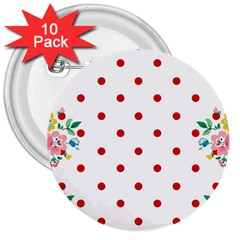 Flower Floral Polka Dot Orange 3  Buttons (10 Pack)  by Mariart