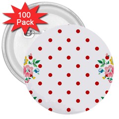 Flower Floral Polka Dot Orange 3  Buttons (100 Pack)  by Mariart