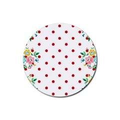 Flower Floral Polka Dot Orange Rubber Round Coaster (4 Pack)  by Mariart