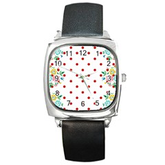 Flower Floral Polka Dot Orange Square Metal Watch by Mariart