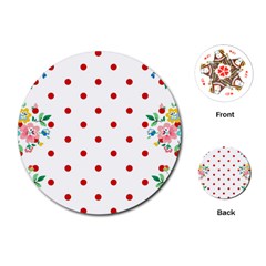 Flower Floral Polka Dot Orange Playing Cards (round)  by Mariart