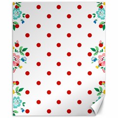 Flower Floral Polka Dot Orange Canvas 11  X 14   by Mariart