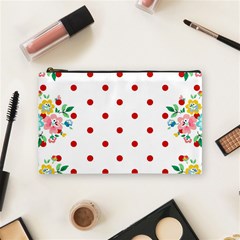 Flower Floral Polka Dot Orange Cosmetic Bag (medium)  by Mariart