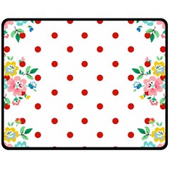 Flower Floral Polka Dot Orange Fleece Blanket (medium)  by Mariart