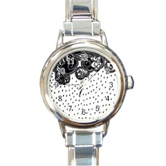 Batik Rain Black Flower Spot Round Italian Charm Watch by Mariart