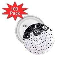 Batik Rain Black Flower Spot 1 75  Buttons (100 Pack) 