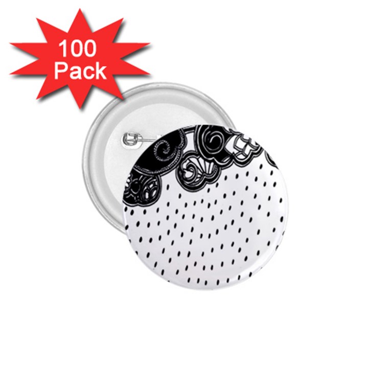 Batik Rain Black Flower Spot 1.75  Buttons (100 pack) 