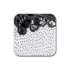 Batik Rain Black Flower Spot Rubber Coaster (square)  by Mariart