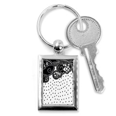 Batik Rain Black Flower Spot Key Chains (rectangle)  by Mariart