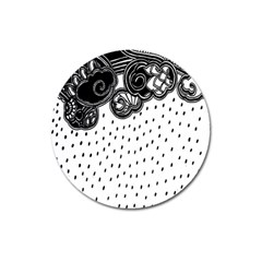 Batik Rain Black Flower Spot Magnet 3  (round) by Mariart