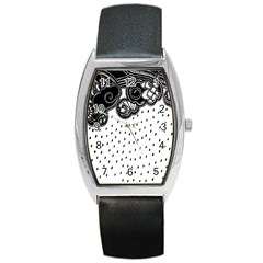 Batik Rain Black Flower Spot Barrel Style Metal Watch by Mariart