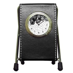 Batik Rain Black Flower Spot Pen Holder Desk Clocks by Mariart