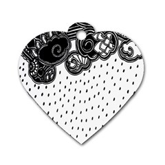 Batik Rain Black Flower Spot Dog Tag Heart (two Sides) by Mariart