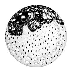 Batik Rain Black Flower Spot Round Filigree Ornament (two Sides) by Mariart