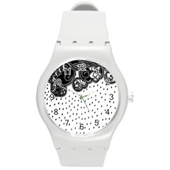 Batik Rain Black Flower Spot Round Plastic Sport Watch (m) by Mariart