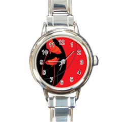 Flower Floral Red Black Sakura Line Round Italian Charm Watch by Mariart