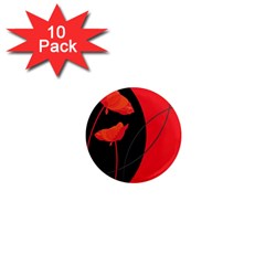 Flower Floral Red Black Sakura Line 1  Mini Magnet (10 Pack)  by Mariart