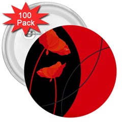 Flower Floral Red Black Sakura Line 3  Buttons (100 Pack)  by Mariart