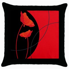 Flower Floral Red Black Sakura Line Throw Pillow Case (black) by Mariart