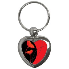 Flower Floral Red Black Sakura Line Key Chains (heart)  by Mariart