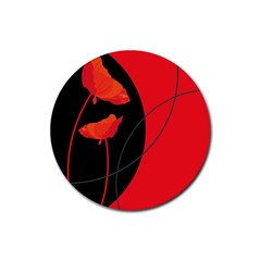 Flower Floral Red Black Sakura Line Rubber Round Coaster (4 Pack)  by Mariart