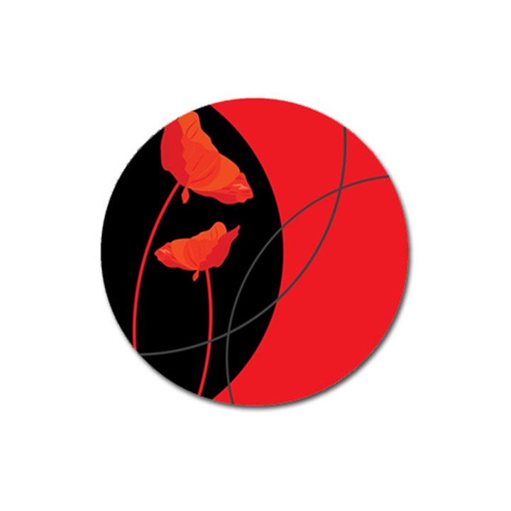 Flower Floral Red Black Sakura Line Magnet 3  (Round)