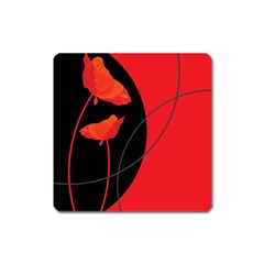 Flower Floral Red Black Sakura Line Square Magnet by Mariart