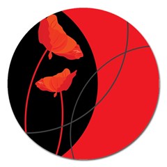 Flower Floral Red Black Sakura Line Magnet 5  (round) by Mariart